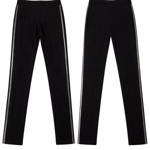 ZARA Rhinestone Side Stripe Stretch Leggings Black Size M